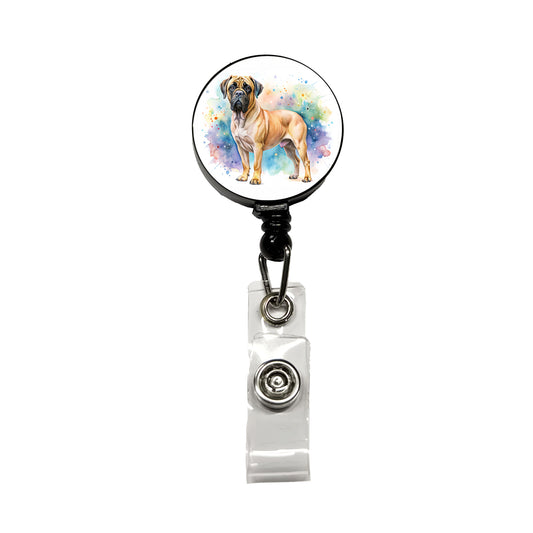 Bullmastiff Dog Watercolor Style Retractable ID Key Card Name Tag Badge Holder with Clip