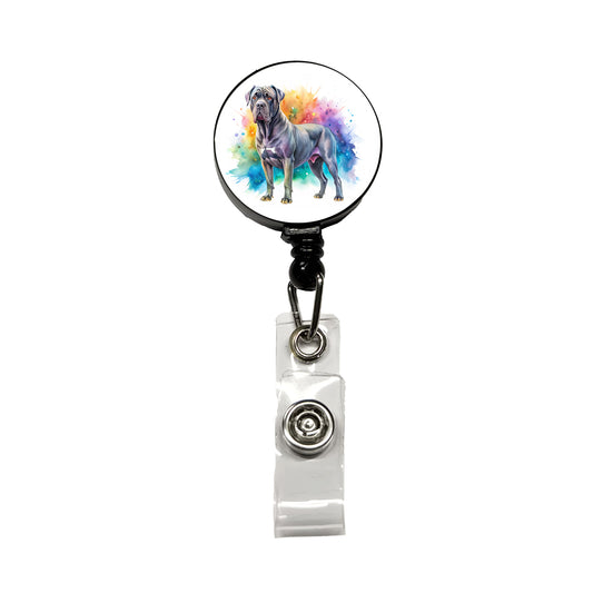 Cane Corso Dog Watercolor Style Retractable ID Key Card Name Tag Badge Holder with Clip