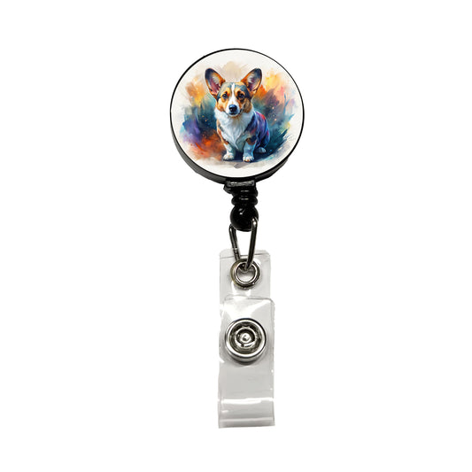 Cardigan Welsh Corgi Dog Contemporary Art Retractable ID Key Card Name Tag Badge Holder with Clip