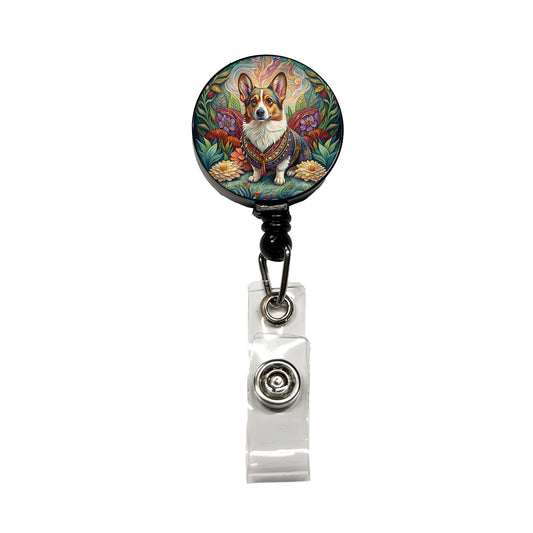 Cardigan Welsh Corgi Dog French Bohemian Art Retractable ID Key Card Name Tag Badge Holder with Clip