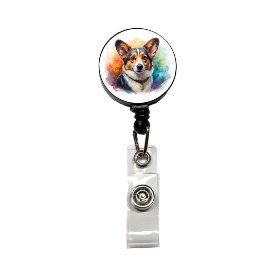 Cardigan Welsh Corgi Dog Illustration Retractable ID Key Card Name Tag Badge Holder with Clip