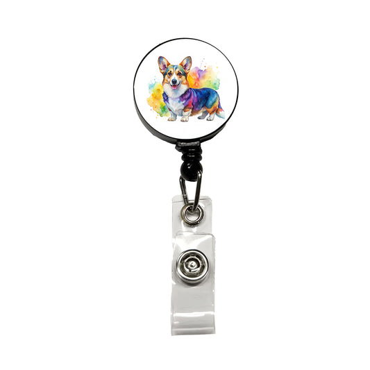 Cardigan Welsh Corgi Dog Watercolor Style Retractable ID Key Card Name Tag Badge Holder with Clip