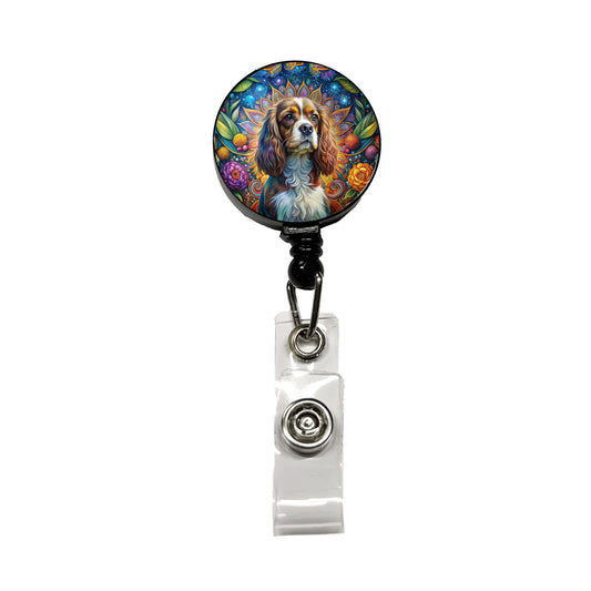 Cavalier King Charles Spaniel Dog Bohemian Art Retractable ID Key Card Name Tag Badge Holder with Clip