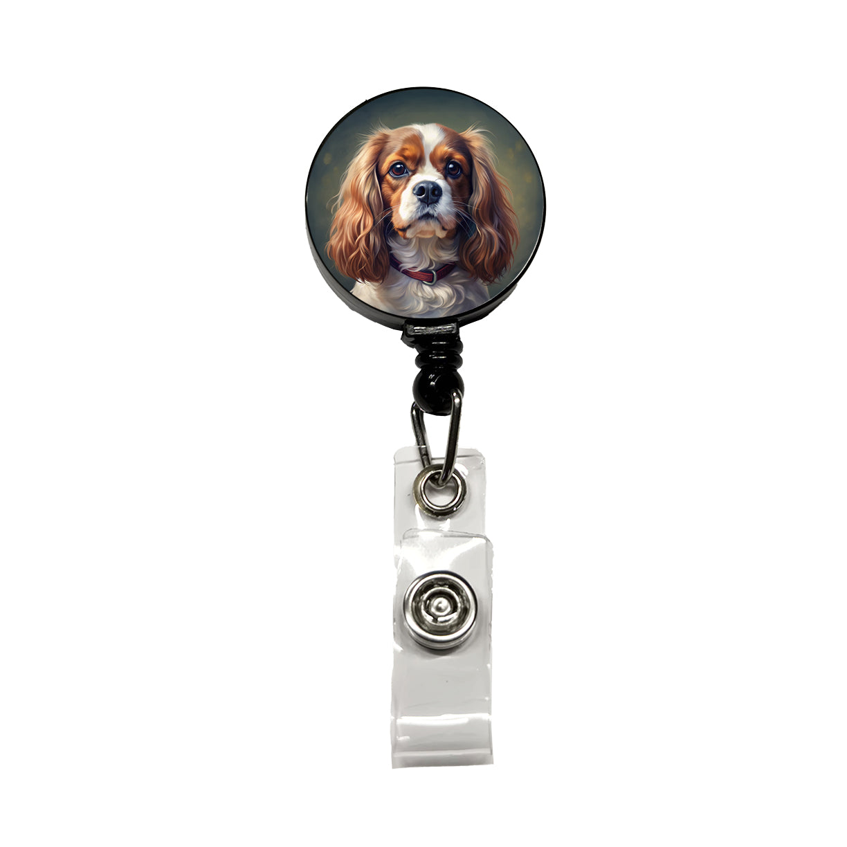 Cavalier King Charles Spaniel Dog Illustration Retractable ID Key Card Name Tag Badge Holder with Clip