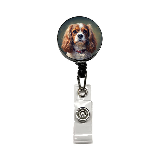 Cavalier King Charles Spaniel Dog Illustration Retractable ID Key Card Name Tag Badge Holder with Clip