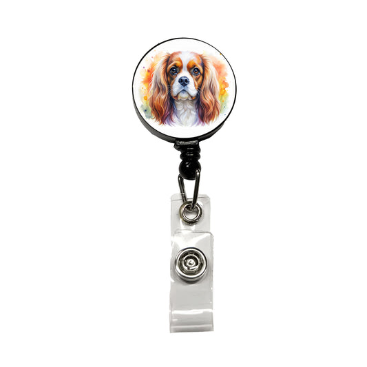 Cavalier King Charles Spaniel Dog Watercolor Style Retractable ID Key Card Name Tag Badge Holder with Clip
