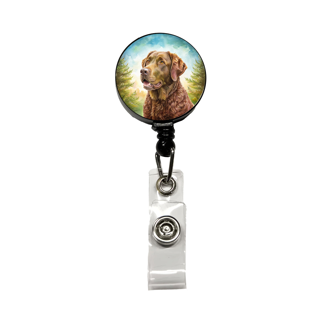 Chesapeake Bay Retriever Dog Illustration Retractable ID Key Card Name Tag Badge Holder with Clip