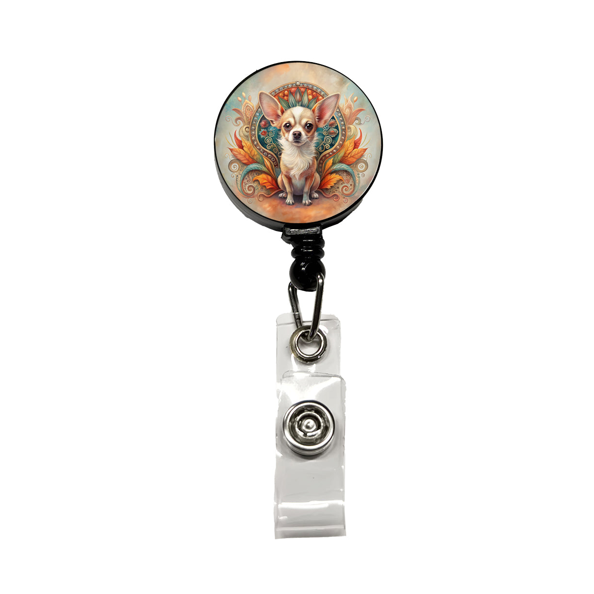 Chihuahua Dog Art Nouveau Retractable ID Key Card Name Tag Badge Holder with Clip