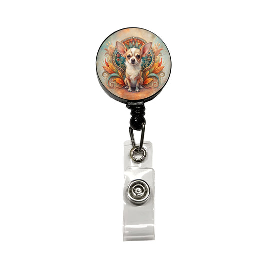 Chihuahua Dog Art Nouveau Retractable ID Key Card Name Tag Badge Holder with Clip