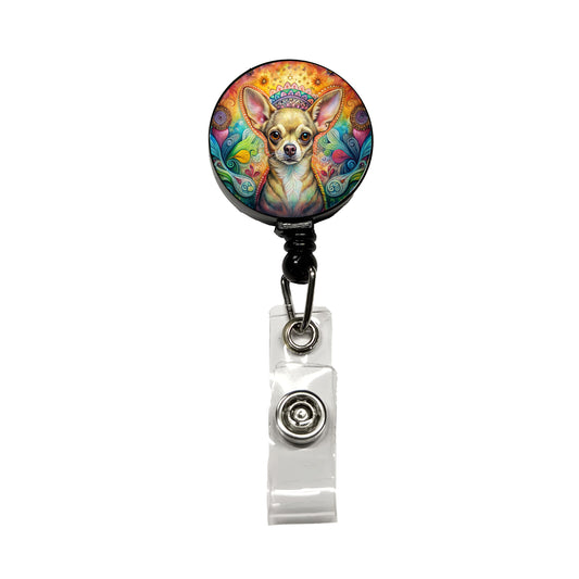 Chihuahua Dog Bohemian Art Retractable ID Key Card Name Tag Badge Holder with Clip