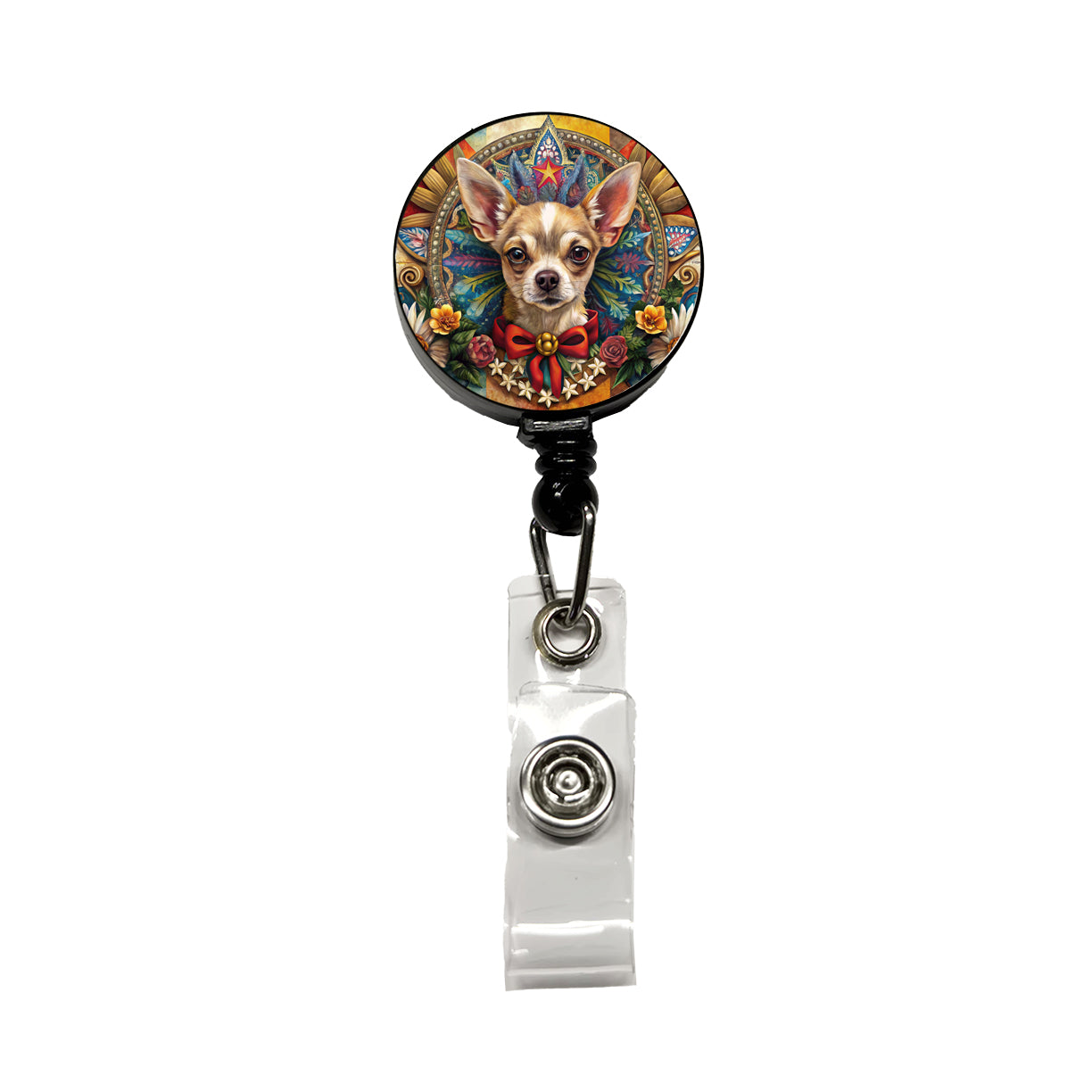 Chihuahua Dog French Bohemian Art Retractable ID Key Card Name Tag Badge Holder with Clip