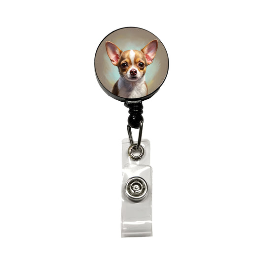 Chihuahua Dog Illustration Retractable ID Key Card Name Tag Badge Holder with Clip