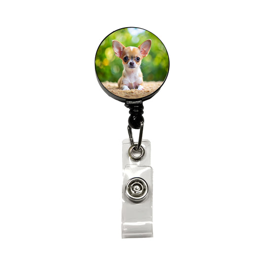 Chihuahua Dog Puppy Photo Retractable ID Key Card Name Tag Badge Holder with Clip