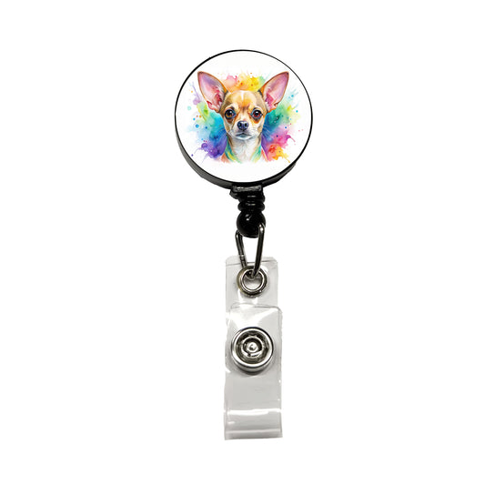 Chihuahua Dog Watercolor Style Retractable ID Key Card Name Tag Badge Holder with Clip