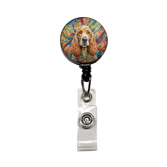 Cocker Spaniel Dog Bohemian Art Retractable ID Key Card Name Tag Badge Holder with Clip