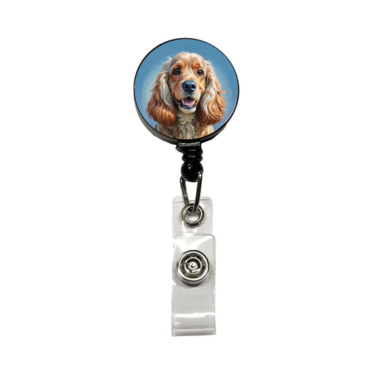 Cocker Spaniel Dog Illustration Retractable ID Key Card Name Tag Badge Holder with Clip