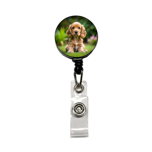 Cocker Spaniel Dog Puppy Photo Retractable ID Key Card Name Tag Badge Holder with Clip