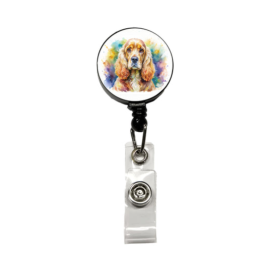 Cocker Spaniel Dog Watercolor Style Retractable ID Key Card Name Tag Badge Holder with Clip