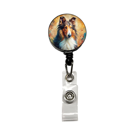 Collie Dog Abstract Art Retractable ID Key Card Name Tag Badge Holder with Clip