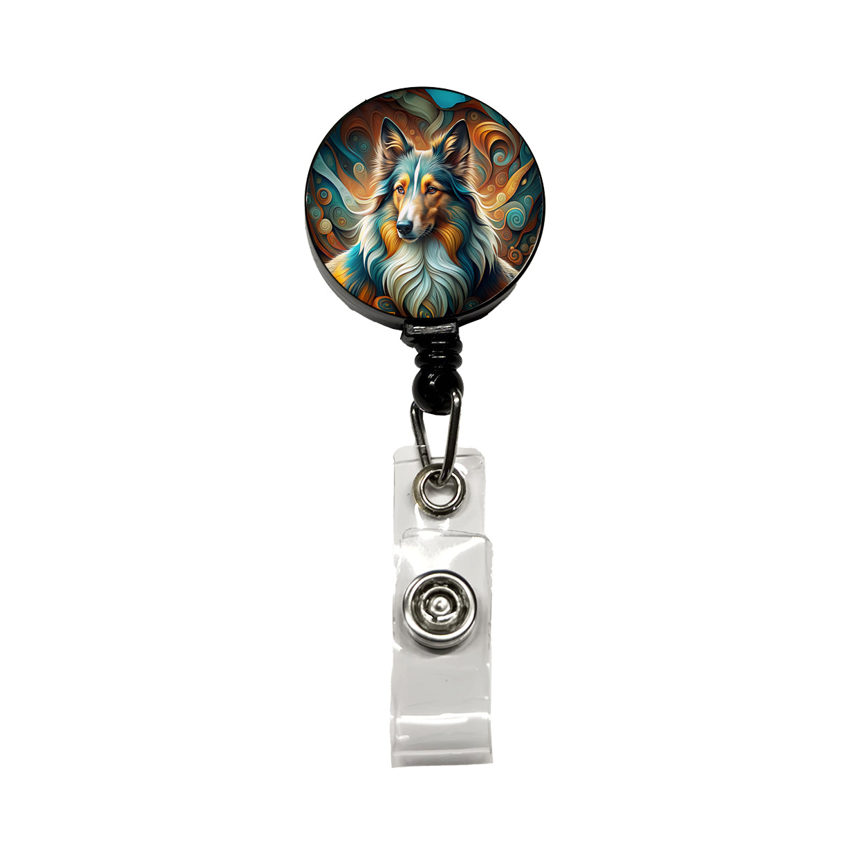 Collie Dog Abstract Stylized Art Retractable ID Key Card Name Tag Badge Holder with Clip