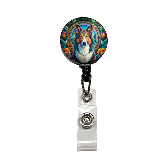 Collie Dog Bohemian Art Retractable ID Key Card Name Tag Badge Holder with Clip