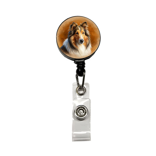 Collie Dog Illustration Retractable ID Key Card Name Tag Badge Holder with Clip