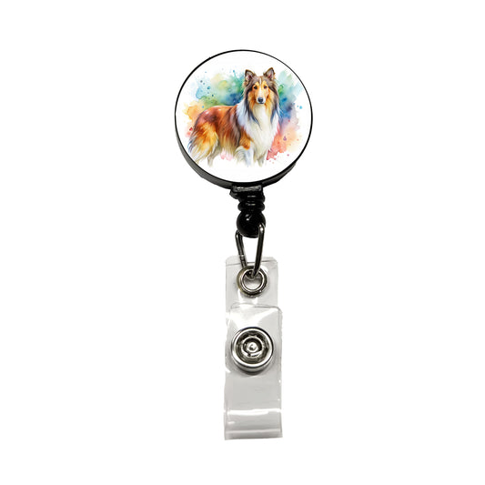 Collie Dog Watercolor Style Retractable ID Key Card Name Tag Badge Holder with Clip