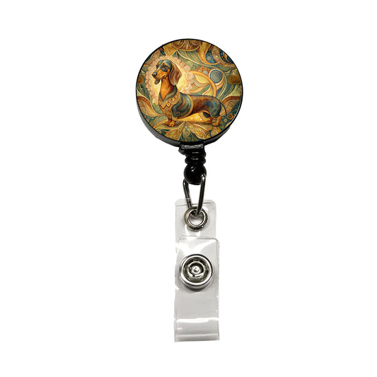Dachshund Dog Art Nouveau Retractable ID Key Card Name Tag Badge Holder with Clip