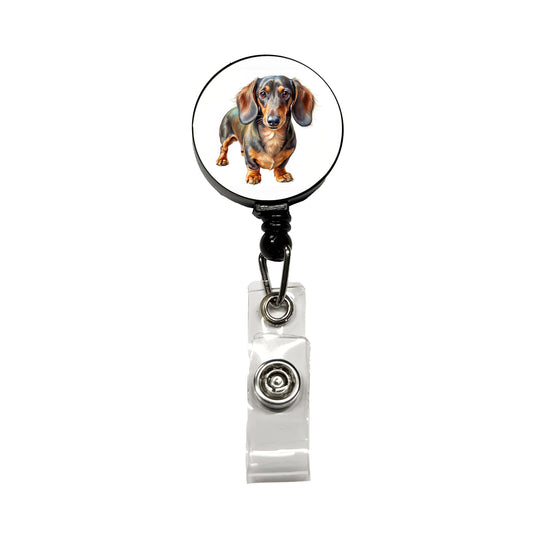 Dachshund Dog Illustration Retractable ID Key Card Name Tag Badge Holder with Clip