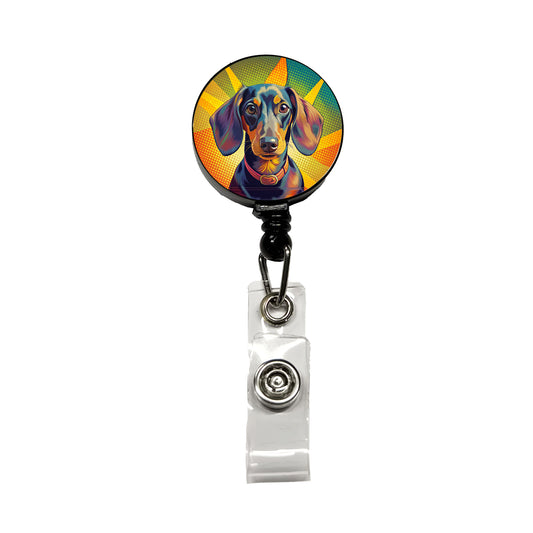 Dachshund Dog Pop Art Retractable ID Key Card Name Tag Badge Holder with Clip