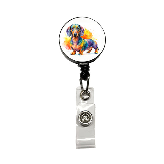 Dachshund Dog Watercolor Style Retractable ID Key Card Name Tag Badge Holder with Clip