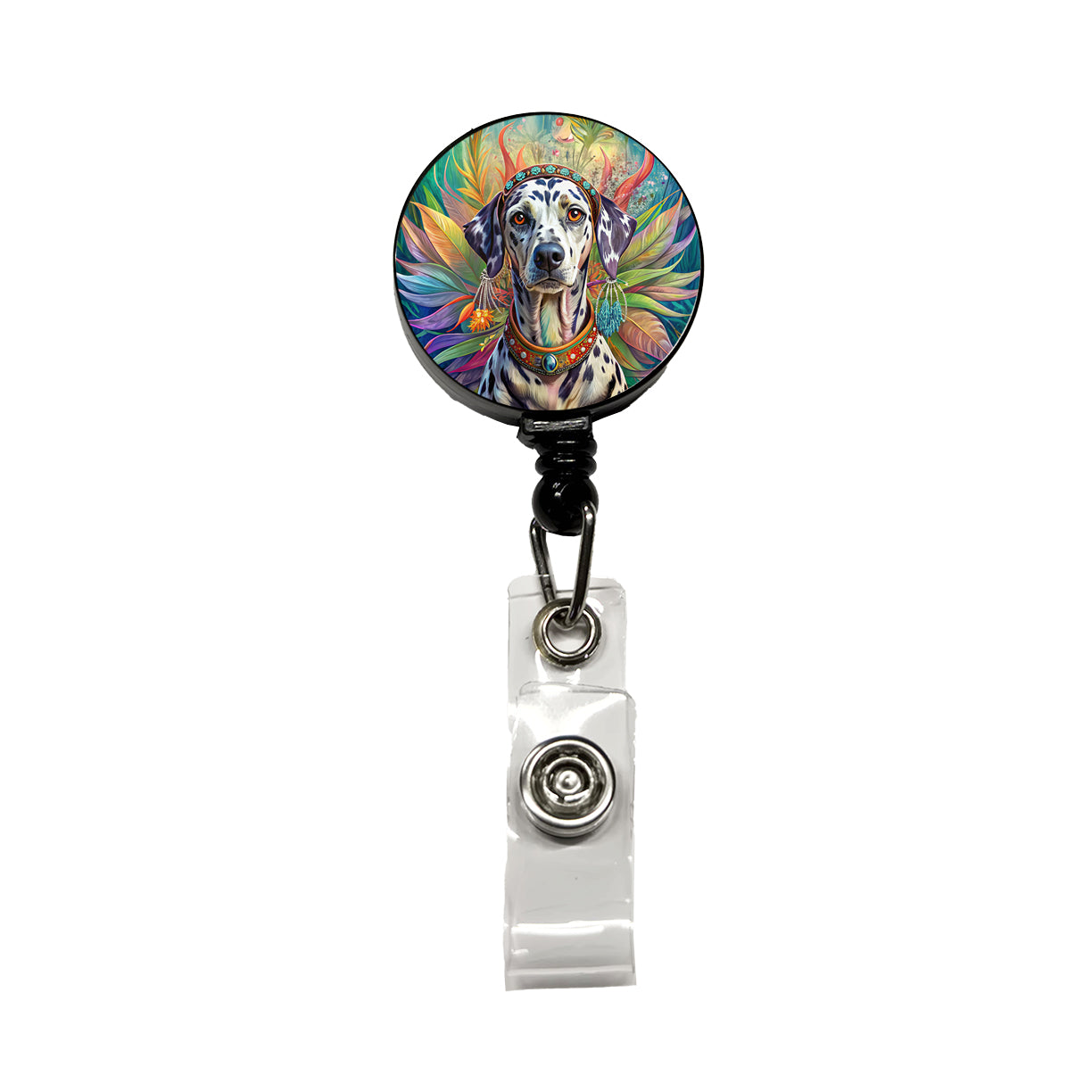 Dalmatian Dog Bohemian Art Retractable ID Key Card Name Tag Badge Holder with Clip
