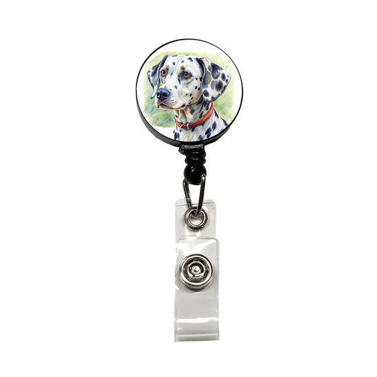 Dalmatian Dog Illustration Retractable ID Key Card Name Tag Badge Holder with Clip