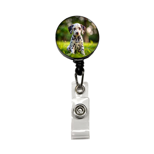 Dalmatian Dog Puppy Photo Retractable ID Key Card Name Tag Badge Holder with Clip