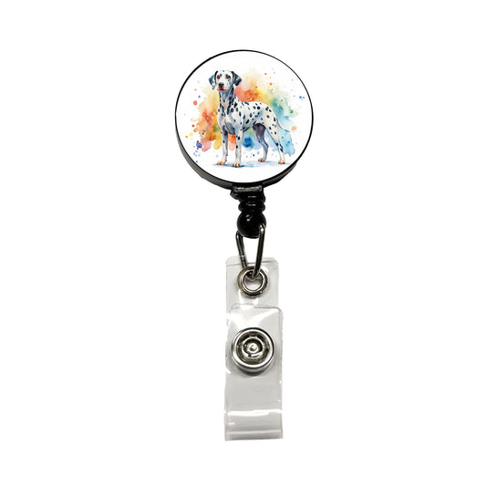 Dalmatian Dog Watercolor Style Retractable ID Key Card Name Tag Badge Holder with Clip