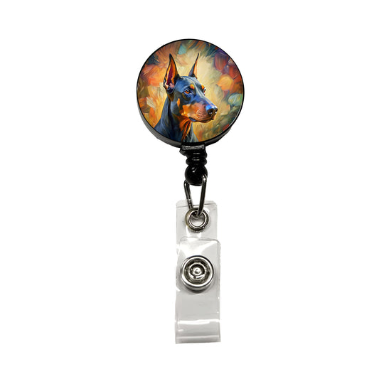Doberman Pinscher Dog Expressionism Art Retractable ID Key Card Name Tag Badge Holder with Clip