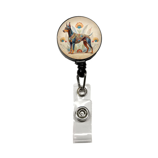 Doberman Pinscher Dog French Bohemian Art Retractable ID Key Card Name Tag Badge Holder with Clip
