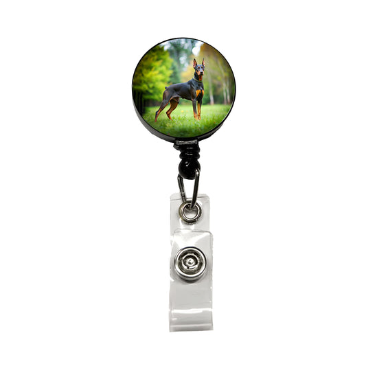 Doberman Pinscher Dog Photo Retractable ID Key Card Name Tag Badge Holder with Clip