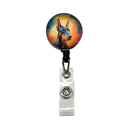Doberman Pinscher Dog Pop Art Retractable ID Key Card Name Tag Badge Holder with Clip