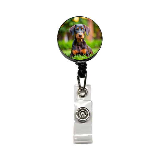 Doberman Pinscher Dog Puppy Photo Retractable ID Key Card Name Tag Badge Holder with Clip