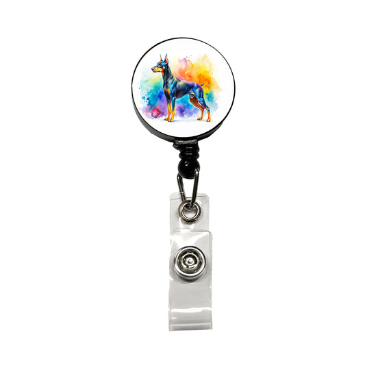 Doberman Pinscher Dog Watercolor Style Retractable ID Key Card Name Tag Badge Holder with Clip