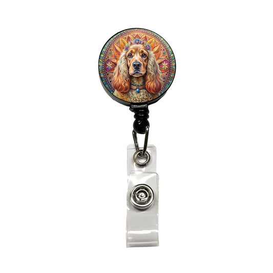 English Cocker Spaniel Dog Bohemian Art Retractable ID Key Card Name Tag Badge Holder with Clip
