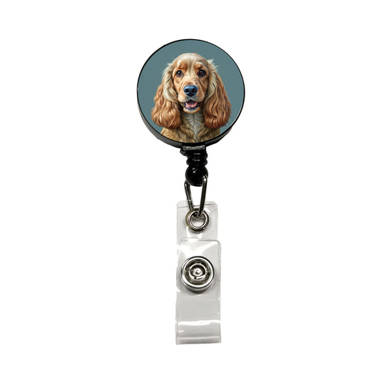 English Cocker Spaniel Dog Illustration Retractable ID Key Card Name Tag Badge Holder with Clip