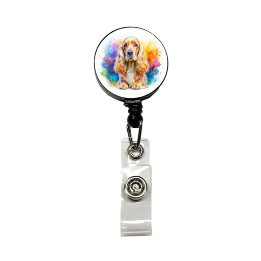 English Cocker Spaniel Dog Watercolor Style Retractable ID Key Card Name Tag Badge Holder with Clip