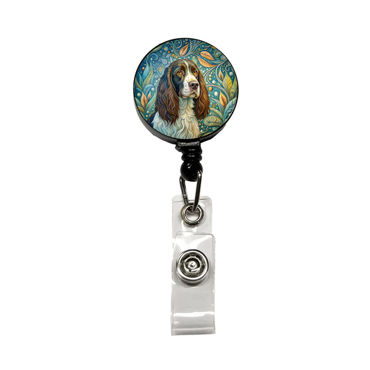 English Springer Spaniel Dog Art Nouveau Retractable ID Key Card Name Tag Badge Holder with Clip
