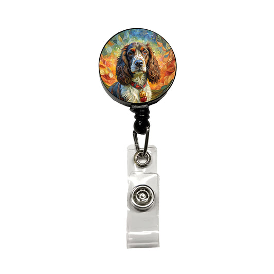 English Springer Spaniel Dog Bohemian Art Retractable ID Key Card Name Tag Badge Holder with Clip