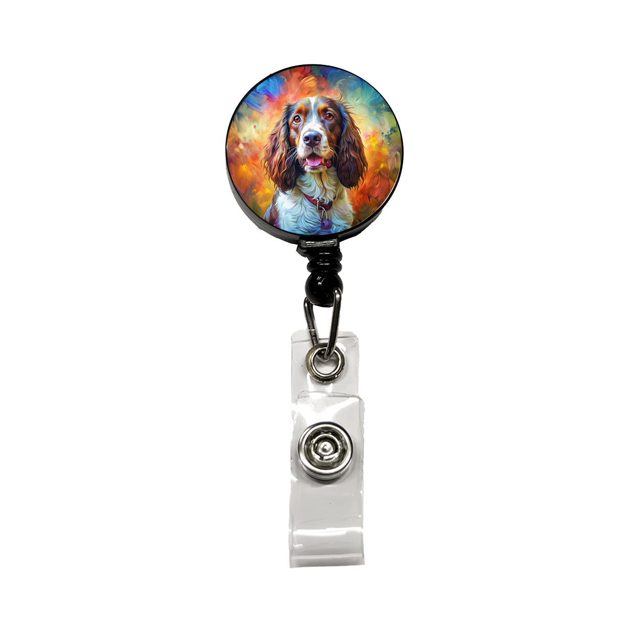 English Springer Spaniel Dog Expressionism Art Retractable ID Key Card Name Tag Badge Holder with Clip