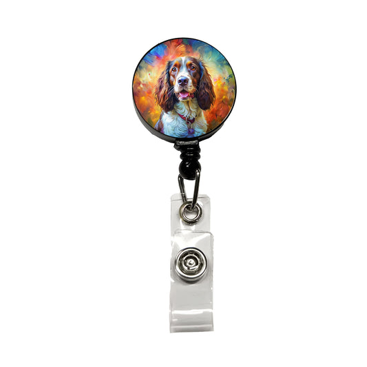 English Springer Spaniel Dog Expressionism Art Retractable ID Key Card Name Tag Badge Holder with Clip
