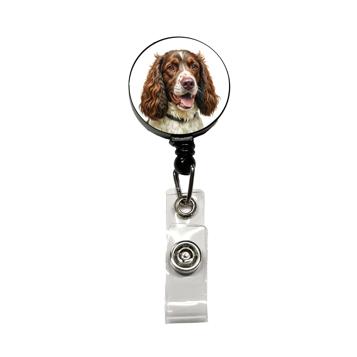 English Springer Spaniel Dog Illustration Retractable ID Key Card Name Tag Badge Holder with Clip