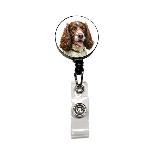English Springer Spaniel Dog Illustration Retractable ID Key Card Name Tag Badge Holder with Clip